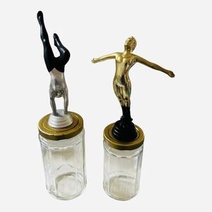 Pair of Acrobats Sculptures Unique Cans with Gymnastics Statues Lids Trophies